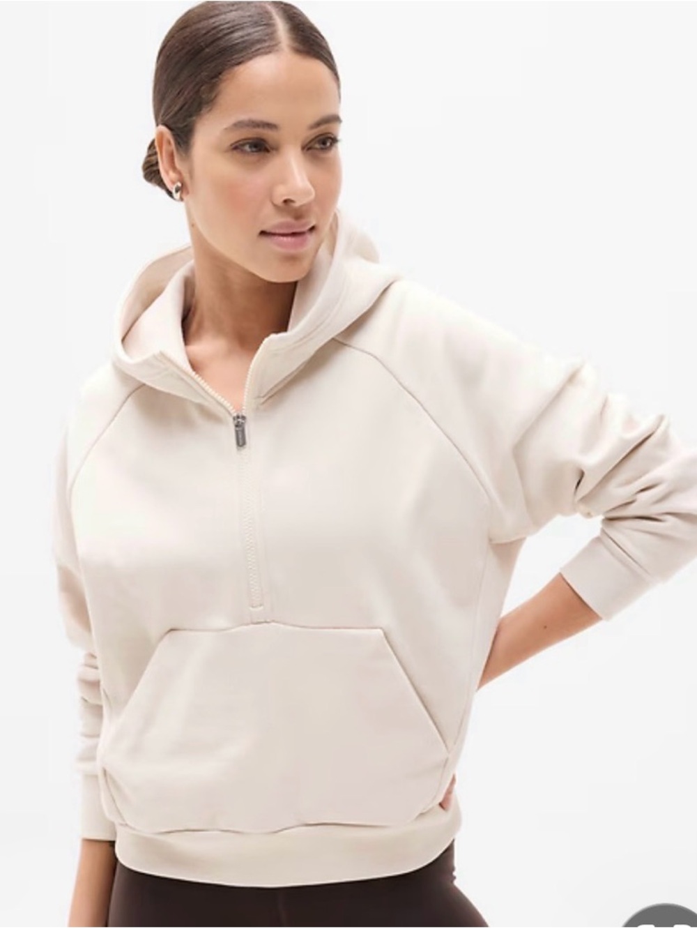 Forever Fleece Women’s Cream Half-Zip Hooded Pullover Sweatshirt